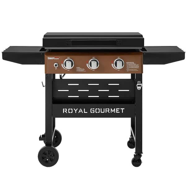 3-Burner Propane Gas Griddle with Hood, Perfect for Outdoor Cooking, Stylish Antique Bronze Control Panel, 39000 BTU