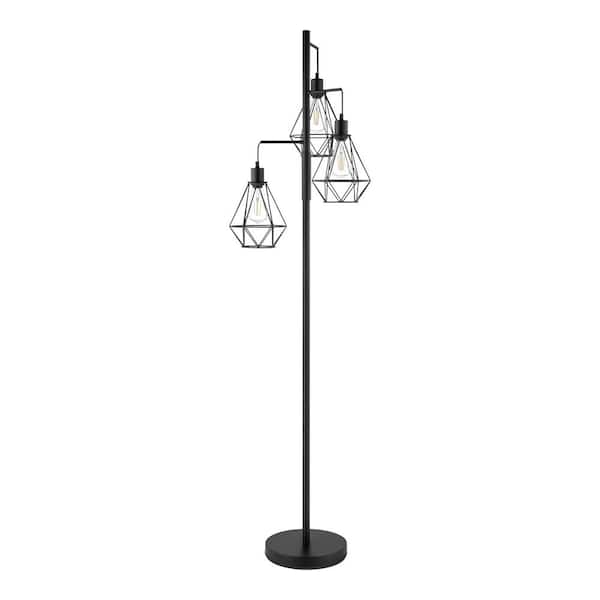 Hampton Bay Winfield 69 in. 3-Light Black Floor Lamp with Metal Shades