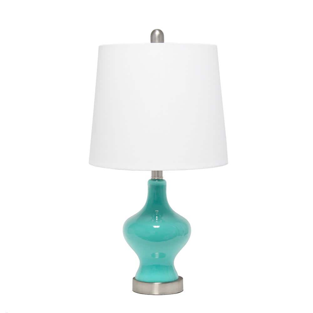 22.5 in. Teal Glass Gourd Shaped Table Lamp
