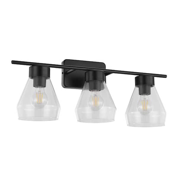 Eglo Montey 1 Collection 3-Light Matte Black Vanity Light with Clear Glass