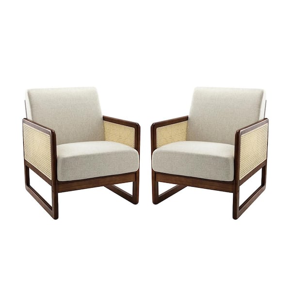 JAYDEN CREATION Deiphobus Oatmeal Armchair with Rattan Design (Set of 2)