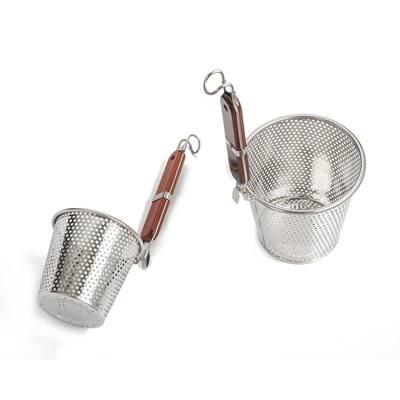 6.25 in. Stainless Steel Pasta Basket with Wood Covered Handles