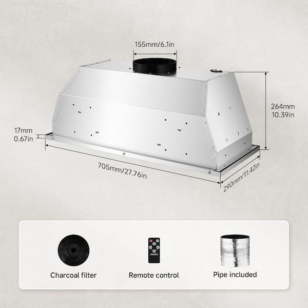 amzchef 30 in. 900 CFM Ducted Insert Range Hood in Stainless Steel