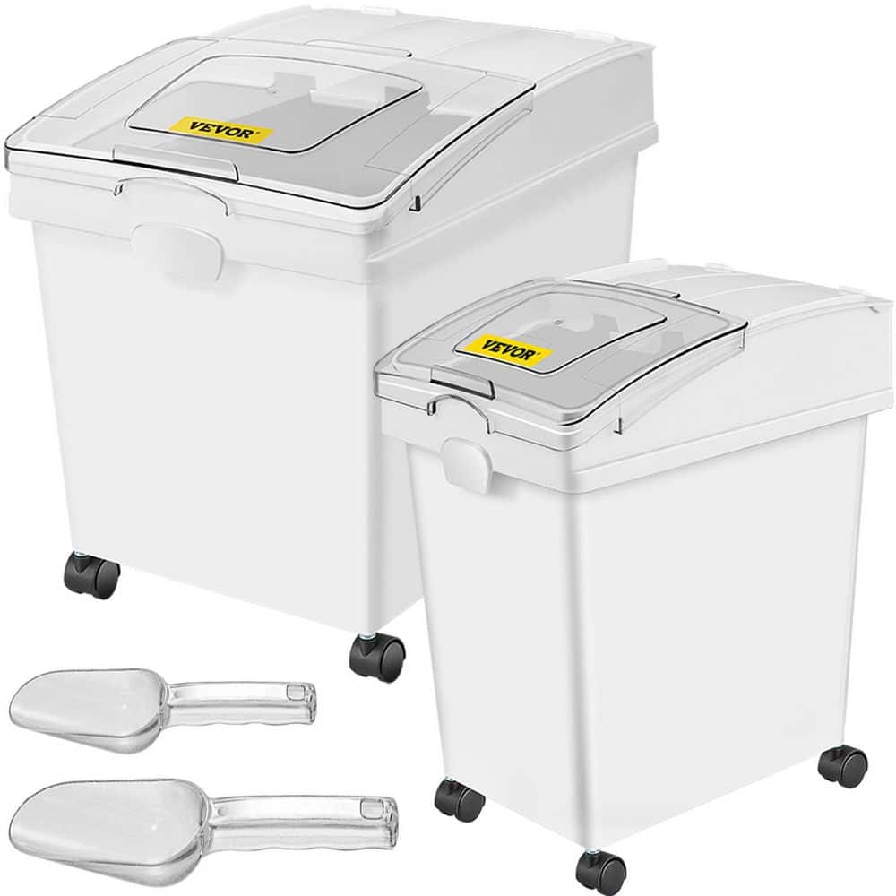 VEVOR Ingredient Bin 10.5+6.6 gal. Rice Storage Container with Wheels Double Flour Bins with Flip Lid Scoops, Pack-2