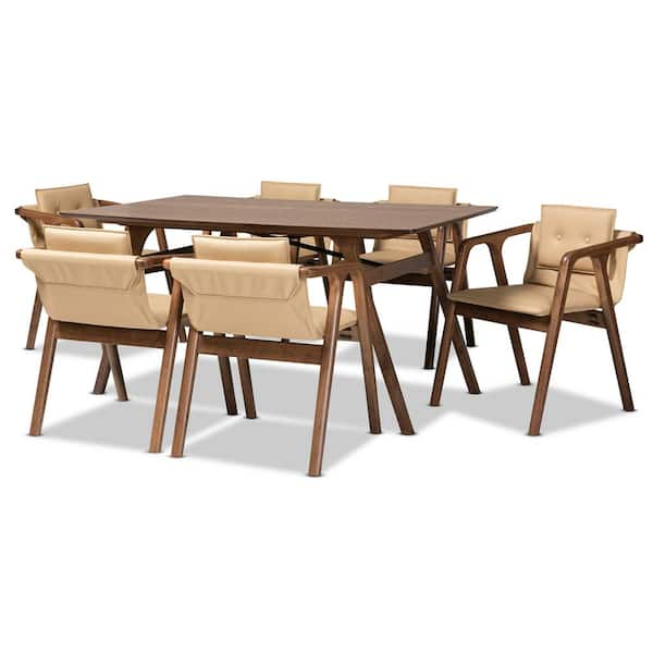 Baxton Studio Marcena 7-Piece Beige And Walnut Brown Dining Set ...