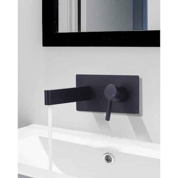 Single Handle Wall Mounted Bathroom Faucet with Solid Brass Rough Valve in Matte Black