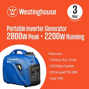 2,800-Watt Gas Powered Portable Inverter Generator with Recoil Start, LED Data Center, Quiet Technology