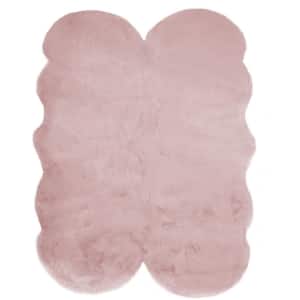 Mmlior Faux Rabbit Fur Pink 4 ft. x 6 ft. Fluffy Furry Area Rug Specialty Rug