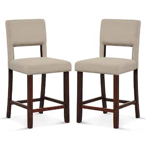 24.5 in. Beige Upholstered Linen Bar Stools Wooden Dining Chairs with Back (Set of 2)