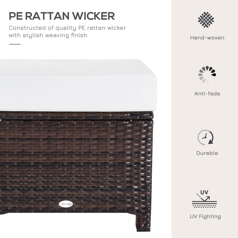 Handwoven PE Rattan 52cm Outdoor Ottoman with Cream Soft Cushion