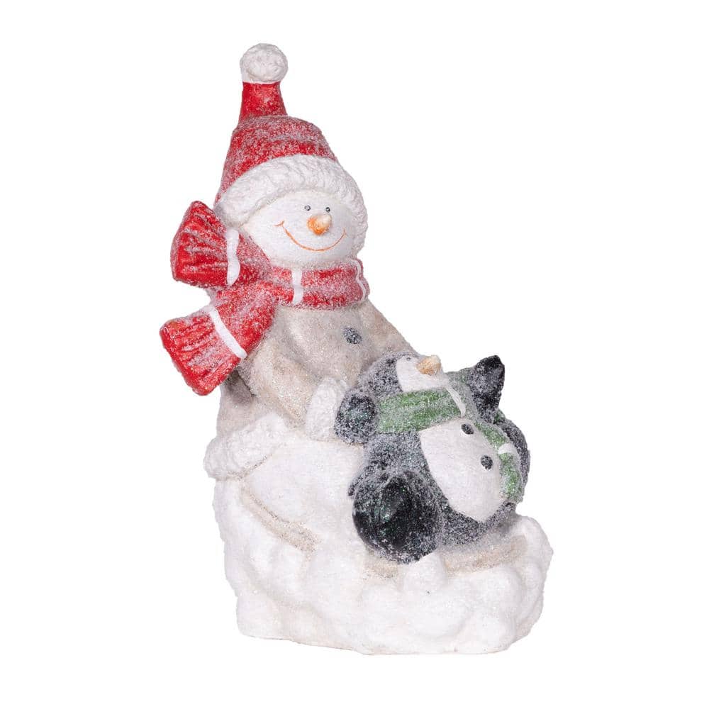 17 in. Tall Indoor/Outdoor Winter Snowman and Penguin Statue