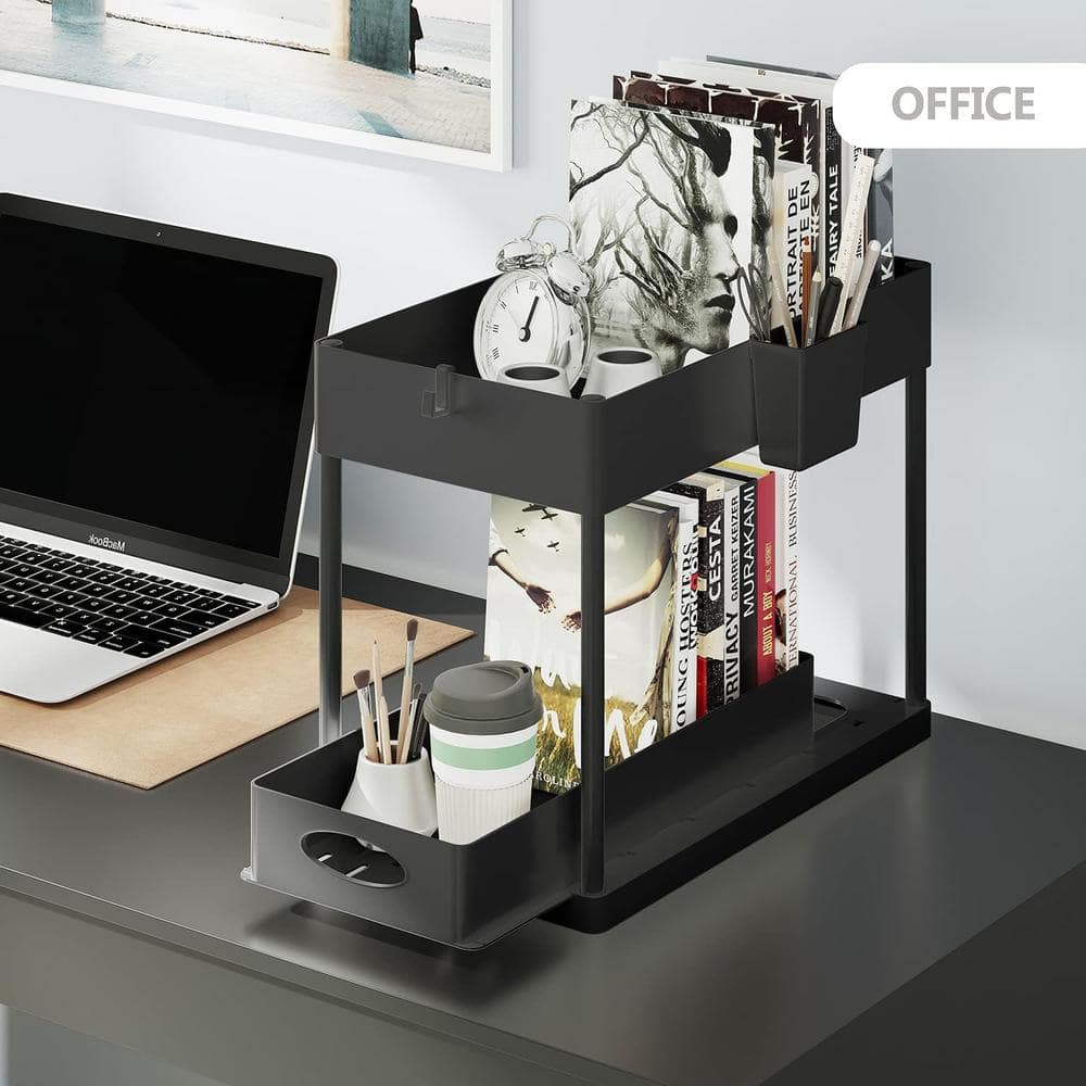 Black 2-Tier Under Sink Organizer with Sliding Drawer