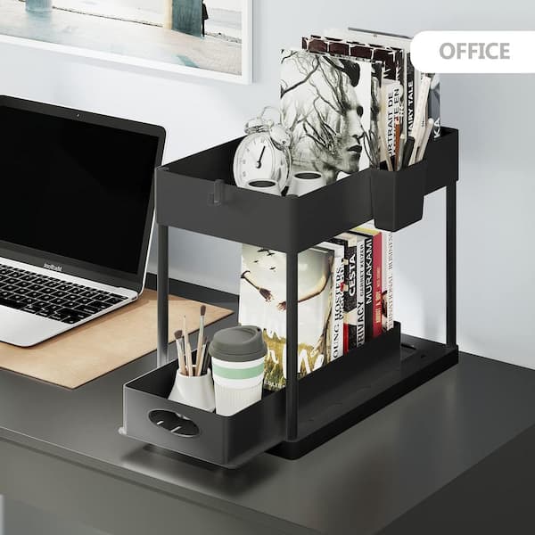 2-Tier Black Sliding Under Sink Organizer Storage Cabinet Basket Drawer