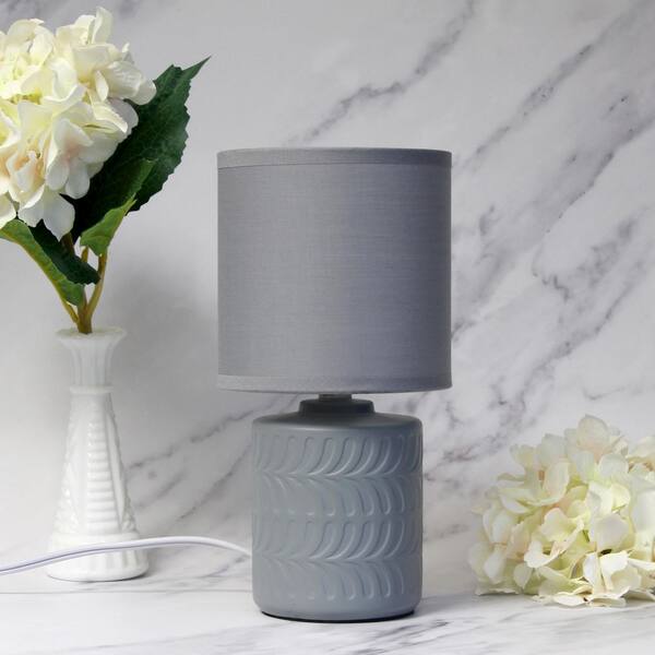 Simple Designs 10 Floral Ceramic Table Lamp, Gray Base with Drum