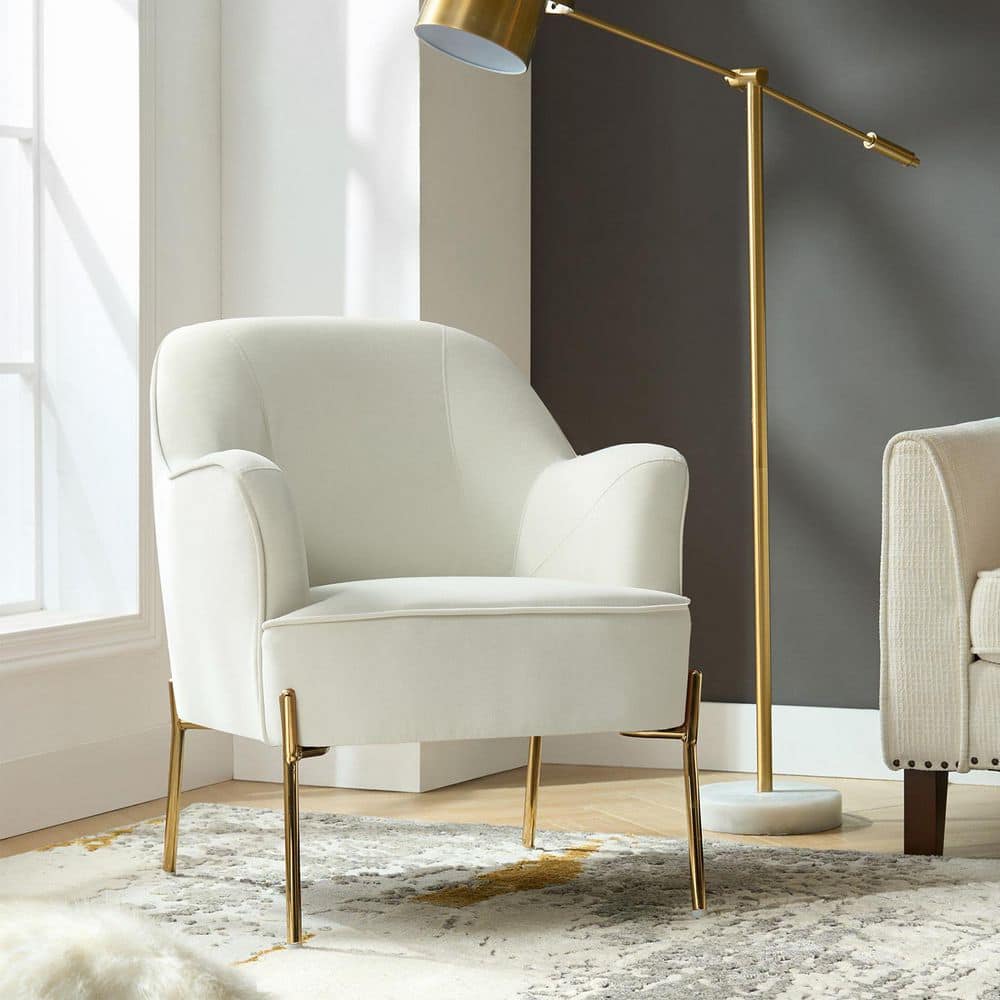 JAYDEN CREATION Nora Modern Ivory Velvet Accent Chair with Gold