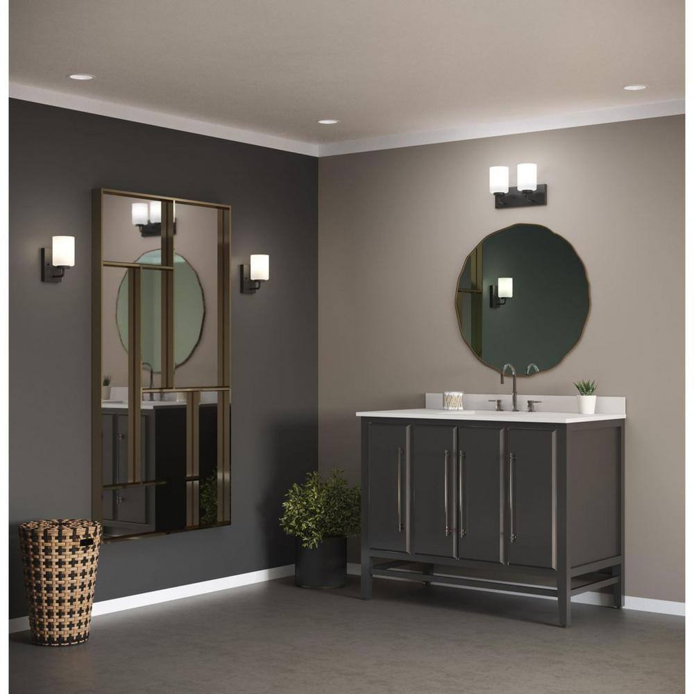 Matte Black Steel 2-Light Bath Vanity with Etched Glass Shades