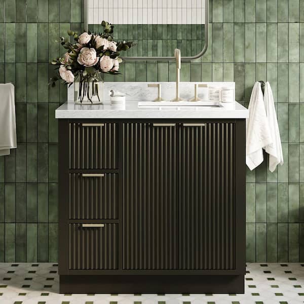 Milan 37 in. W x 21.5 in. D x 36 in. H Single Sink Bath Vanity in Black with Italian Carrara Marble Top