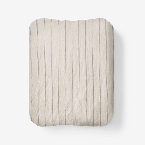 Legends Hotel Washed Linen Cotton Yarn-Dyed Stripe Deep Navy King Fitted Sheet