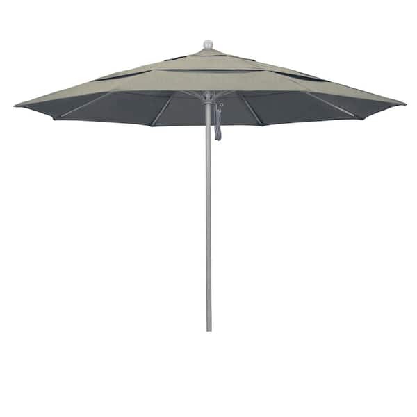 California Umbrella 11 ft. Gray Woodgrain Aluminum Commercial MarketPatioUmbrella Fiberglass Ribs and Pulley Lift in Spectrum Dove Sunbrella