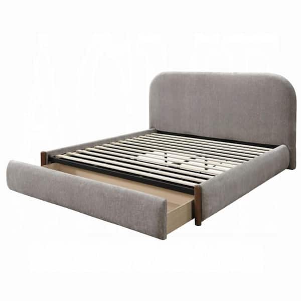 Job Gray Fabric Wood Frame Full Panel Bed w/Storage