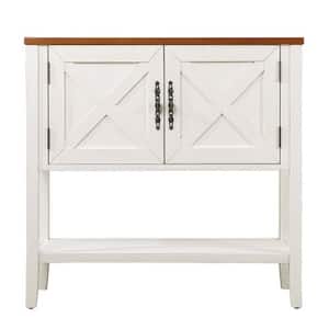 35 in. Farmhouse Wood Buffet Sideboard Console Table Bottom Shelf and 2-Door Cabinet in White