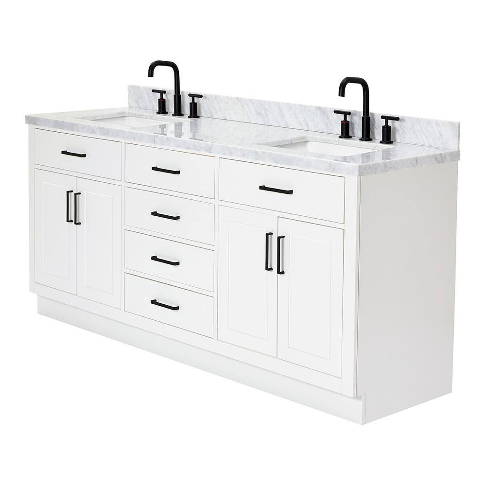 White Double Freestanding Vanity with Marble Top