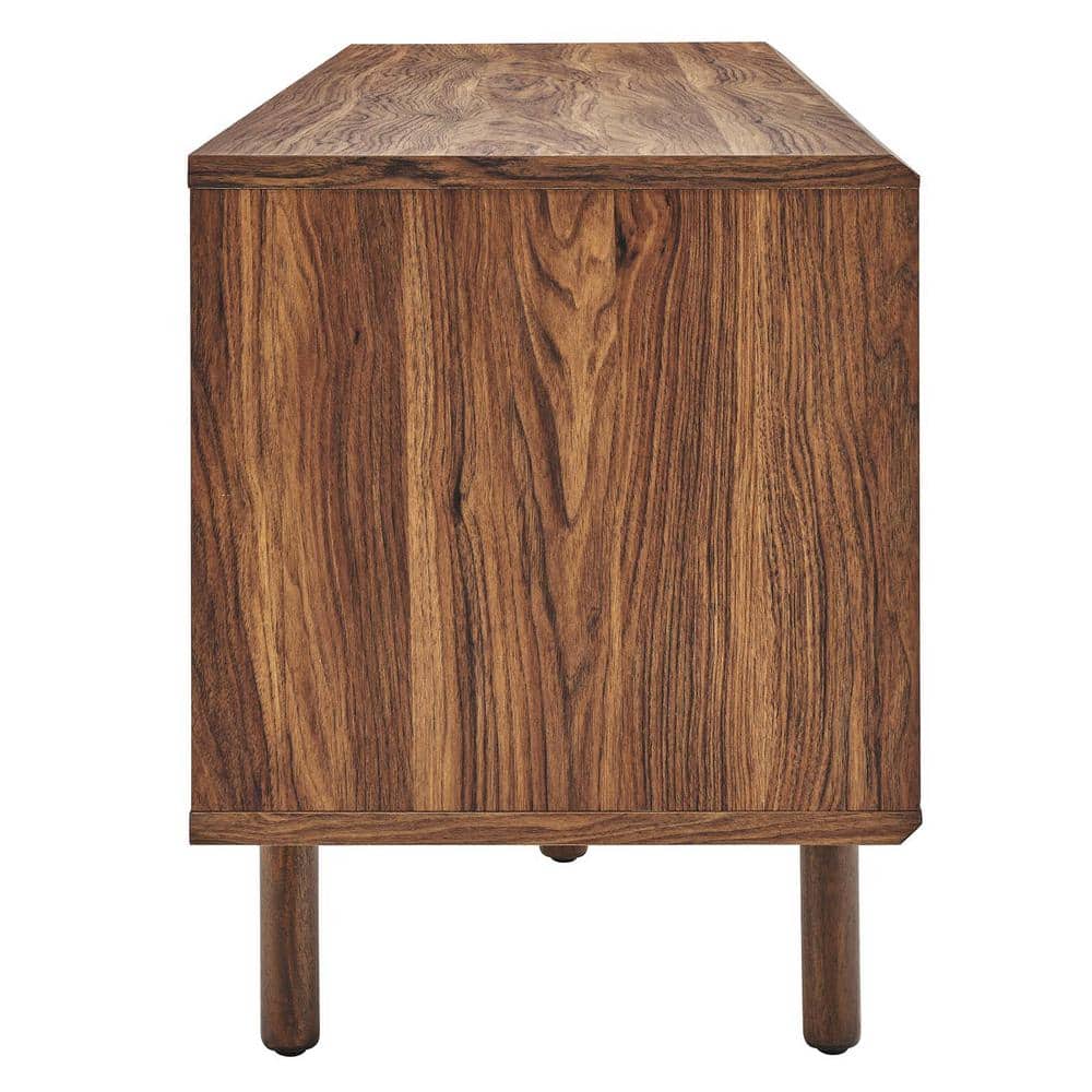 Walnut 67" TV and Vinyl Record Stand with Metal Mesh Doors