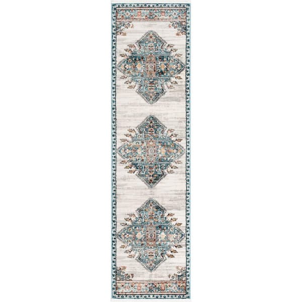 Blue 2 ft. 7 in. x 9 ft. 10 in. Indira Manor Vintage Bohemian Medallion Oriental Runner Area Rug