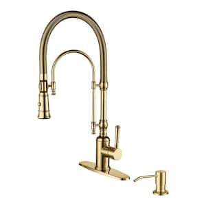 Single Handle Pull Out Sprayer High-Arc Kitchen Faucet Deckplate Included in Gold