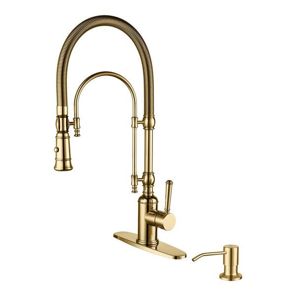 Arcora Single Handle Pull Out Sprayer High Arc Kitchen Faucet Deckplate Included In Gold 3203