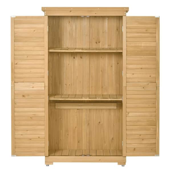 Unbranded 34.30 in. W x 18.30 in. D x 63 in. D H Natural Fir Wood Outdoor Storage Cabinet