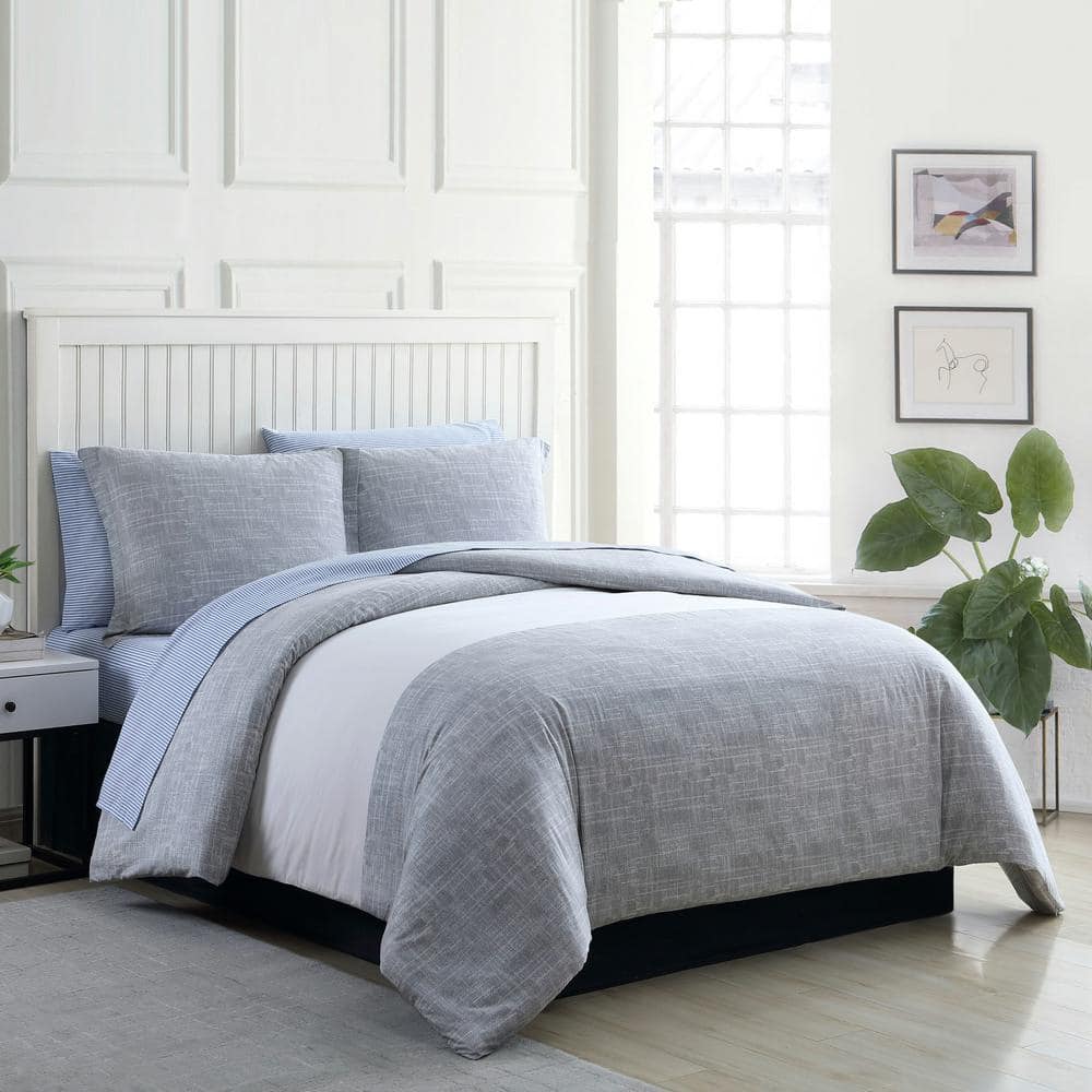 Poppy & Fritz Connery Stripe 3-Piece Gray Cotton King Comforter Set ...