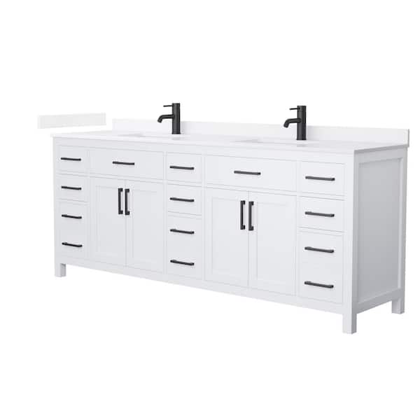 Beckett 84 in. Double Freestanding White Bath Vanity with White Quartz Top (Assembled)