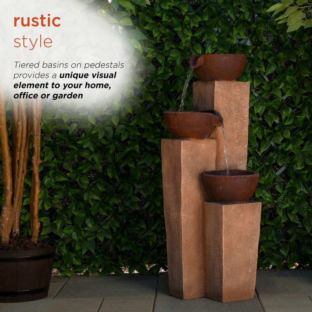 35" Rustic Bronze Polystone and Fiberglass 3-Tier Outdoor Fountain