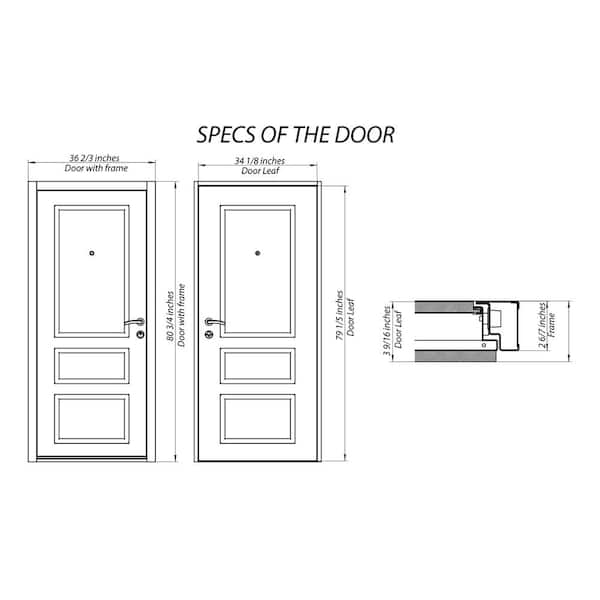 VDOMDOORS 36 in. x 80 in. Single Panel Left-Hand/Inswing 1 Lite Frosted  Glass Brown Finished Steel Prehung Front Door with Handle  DEUX1744ED-OAK-36-LH - The Home Depot