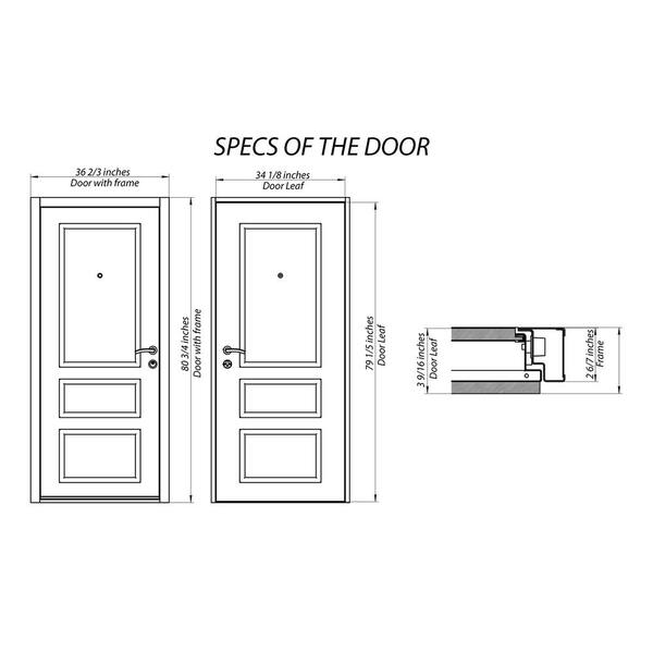 36 in. x 80 in. Single Panel Left-Hand/Inswing 4 Lites Frosted Glass Gray Finished Steel Prehung Front Door with Handle 36 in. x 80 in. Single Panel Left-Hand/Inswing 4 Lites Frosted Glass Gray Finished Steel Prehung Front Door with Handle