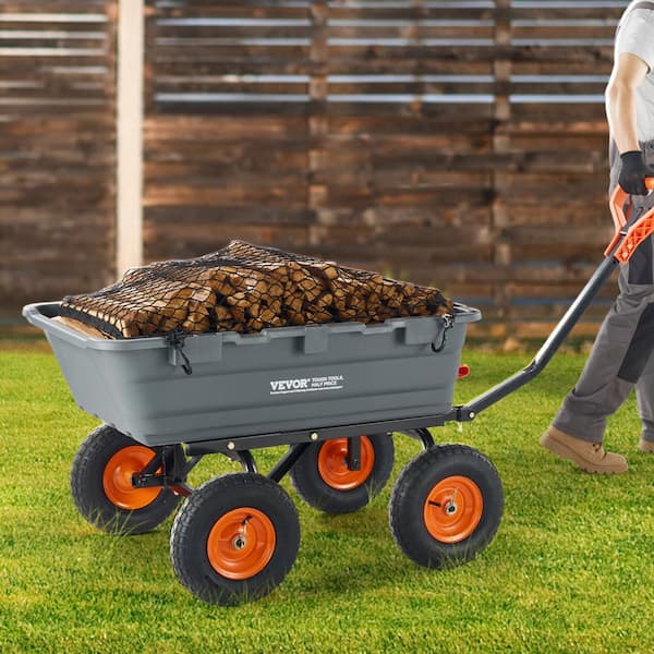 6.48 cu. ft. Steel Frame Poly Garden Dump Cart Dump Wagon Garden Cart Dump Cart with 2-in-1