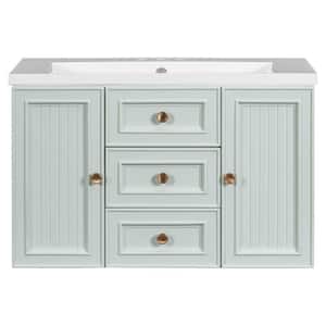 30" Wall Mounted Bathroom Vanity with Sink Combo Functional Drawer Solid Wood MDF Board Ceramic Green