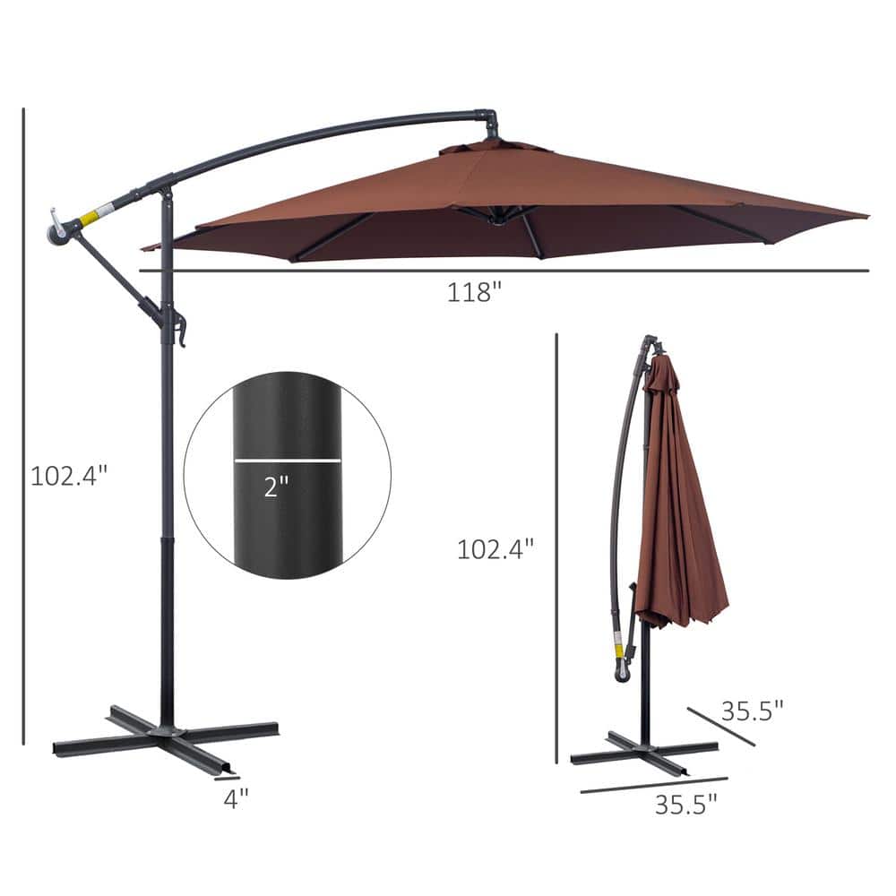 Brown Cantilever Patio Umbrella with UV Protection and Sturdy Stand