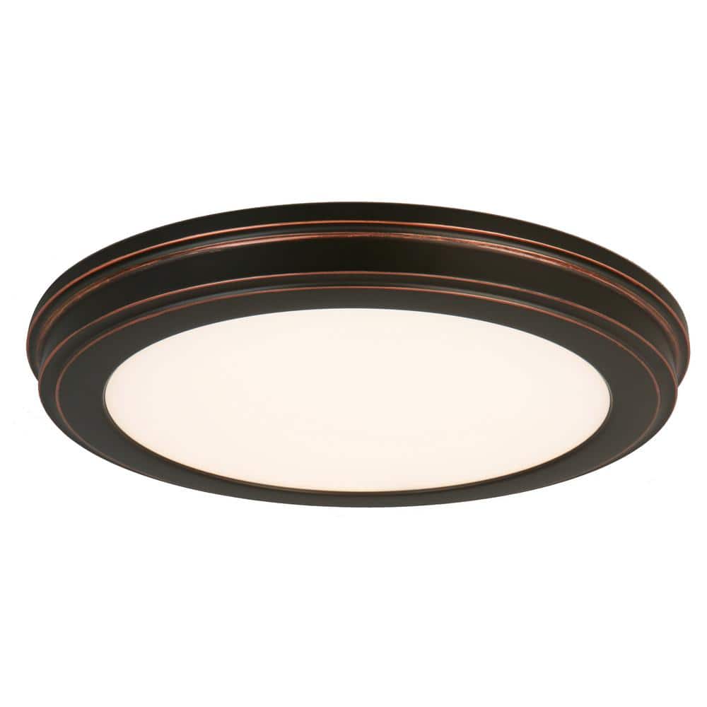 15 in. Oil-Rubbed Bronze LED Ceiling Flush Mount with White Acrylic Shade (