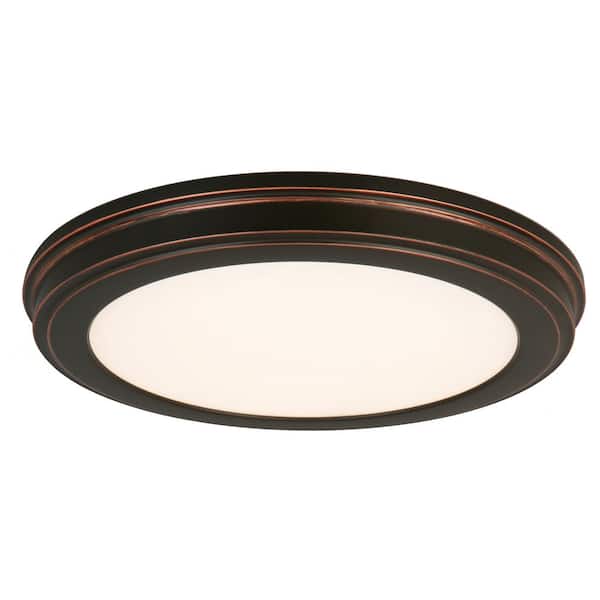 Commercial Electric 15 in. Oil-Rubbed Bronze LED Ceiling Flush Mount with White Acrylic Shade (2-Pack)