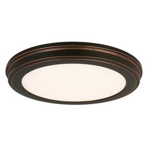 15 in. Oil-Rubbed Bronze LED Ceiling Flush Mount with White Acrylic Shade (2-Pack)