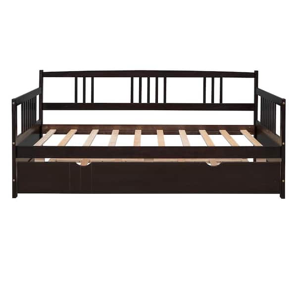 JASIWAY Espresso Twin Size Daybed Wood Bed with Twin Size Trundle J ...