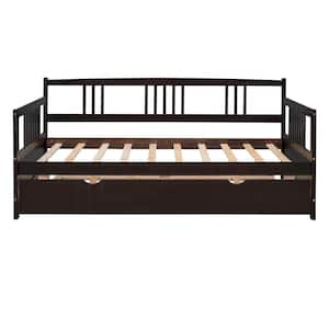 Espresso Twin Size Daybed Wood Bed with Twin Size Trundle