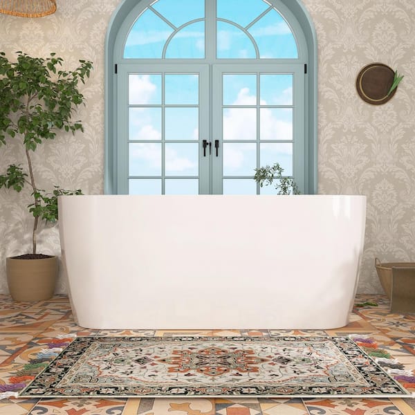 Bluvia 59 in. x 31.5 in. Acrylic Freestanding Flatbottom Double Ended Soaking Bathtub in White