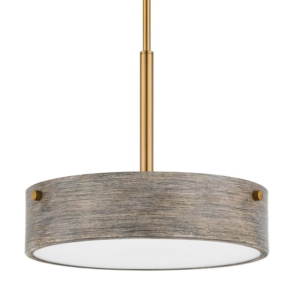 Home Decorators Collection Huntmoor 60-Watt 3-Light Old Satin Brass Pendant with Ebony Wood Metal and Etched White Diffuser Shade