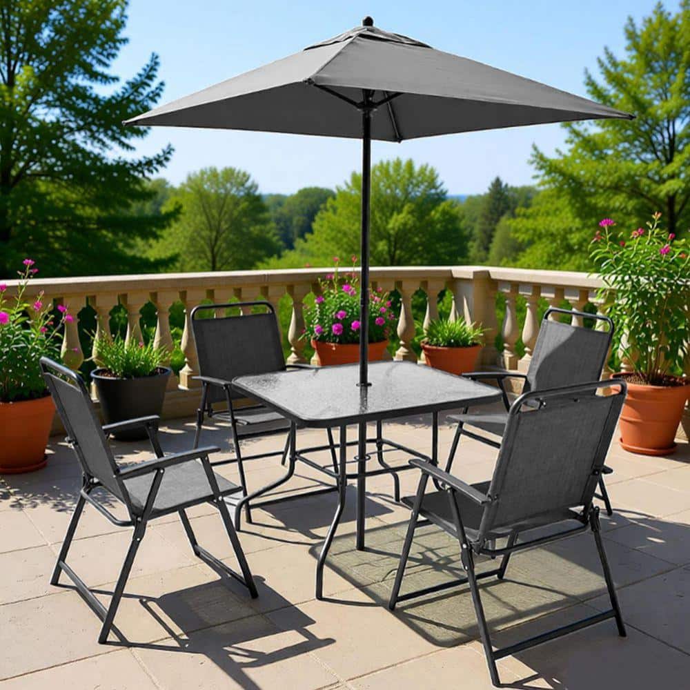 Set for 4-People Metal Outdoor Dining with Umbrella (6-Pack 2587AIeew8 -  The Home Depot