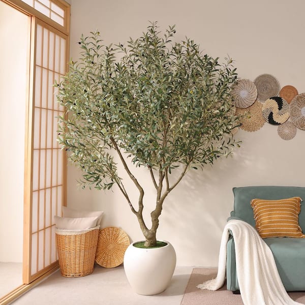 DR.Planzen 8 ft. Artificial Olive Tree with Large White Planter