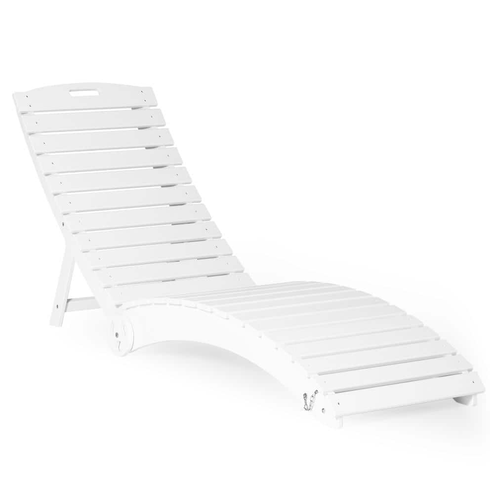Hunter Folding Outdoor Patio HDPE Plastic Sleek Curved Pool Chaise Lounge Chair w/ Wheels, White price history on PriceWatchPro