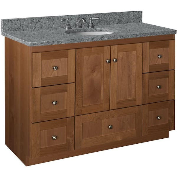 Simplicity by Strasser Shaker 48 in. W x 21 in. D x 34.5 in. H Bath Vanity Cabinet without Top in Medium Alder
